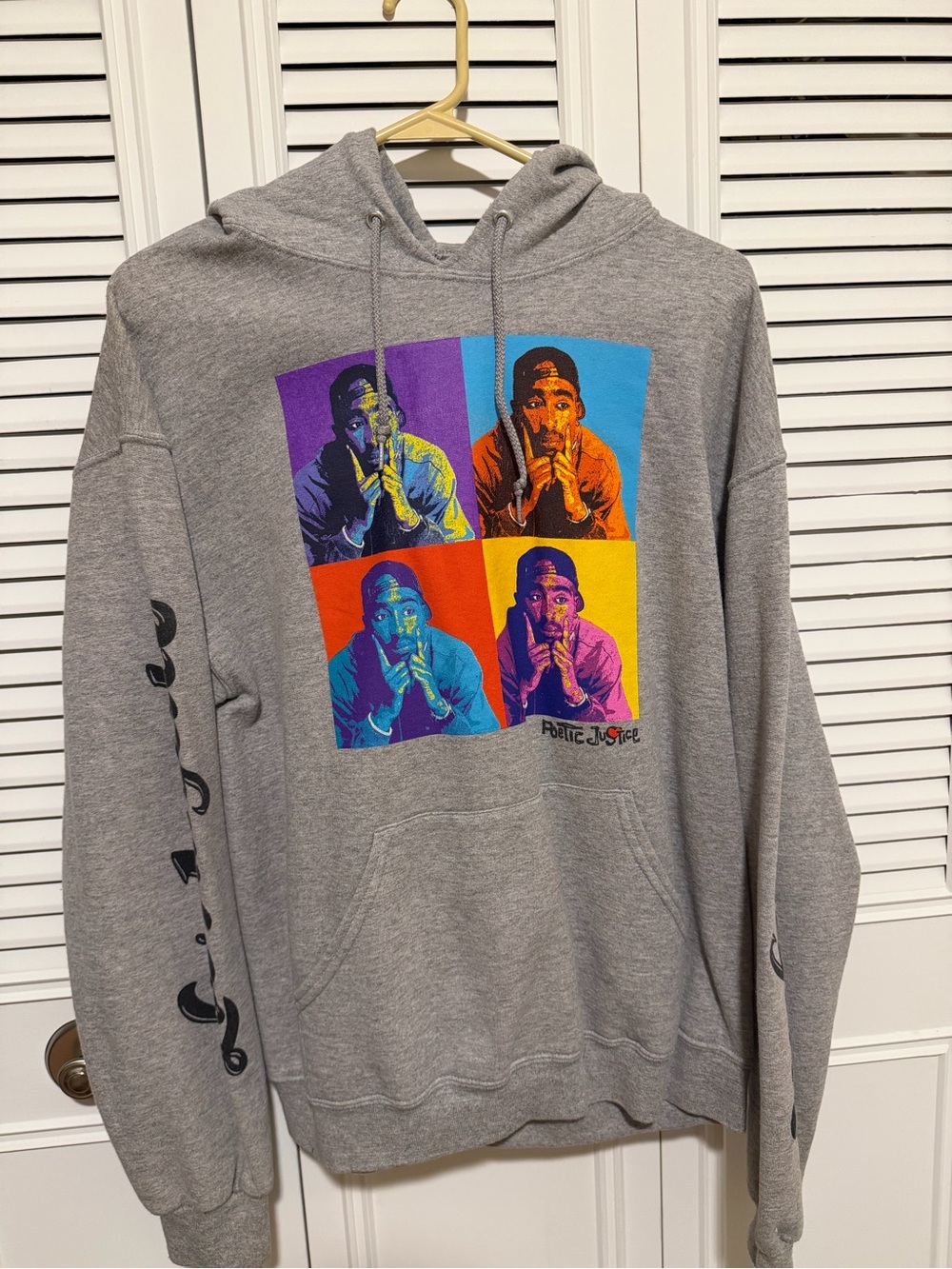 Grey Poetic Justice Hoodie with Colorblock Portrait Print